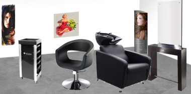 HAIRWAY Szalon szett - Fejmosó Domino fekete tálas + szék Retro + eszközkocsi VIP + tükrös munkfal | 57009-YD29-BAKC1706B