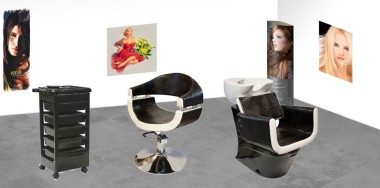 Stella Szalon szett - Black & White collection fejmosó SX-2820 + szék SX-2107 + eszközkocsi | STBWSZETT160430A