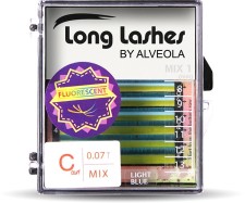 Long Lashes Műszempilla, 3D (szálas), C-íves, hajszálvékony (0.07mm), kék, fluoreszkáló, MIX - 8-9-10-11-12-13mm-es szálakat tartalmazó szett | LLC307000.9