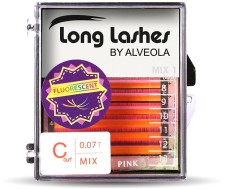 Long Lashes Műszempilla, 3D (szálas), C-íves, hajszálvékony (0.07mm), pink, fluoreszkáló, MIX - 8-9-10-11-12-13mm-es szálakat tartalmazó szett | LLC307000.7