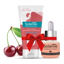 Solanie Ajándék szett - Bársonyos érintés - E-vitaminos kézápoló - cseresznyés kézkrém + Bőrápoló olaj E Vitamin