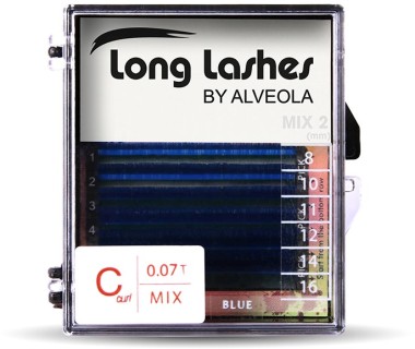 Long Lashes Műszempilla, 3D (szálas), C-íves, hajszálvékony (0.07mm), kék, MIX | LLC307000.1