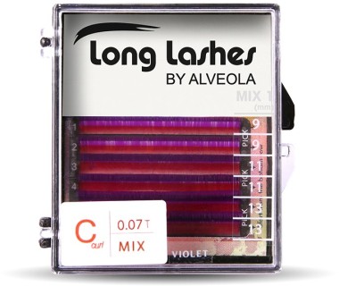 Long Lashes Műszempilla, 3D (szálas), C-íves, hajszálvékony (0.07mm), lila, MIX | LLC307000.4