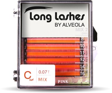 Long Lashes Műszempilla, 3D (szálas), C-íves, hajszálvékony (0.07mm), pink, MIX | LLC307000.5