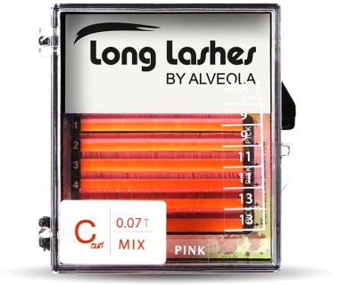 Long Lashes Műszempilla, 3D (szálas), C-íves, hajszálvékony (0.07mm), pink, MIX | LLC307000.6