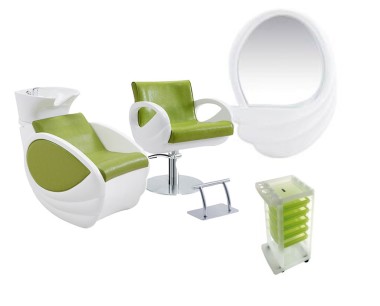 Stella Szalon szett - zöld- fehér (1fejmosó, 2 szék, 2 tükör, 1 eszközkocsi) | STZOLDSZETT181221B