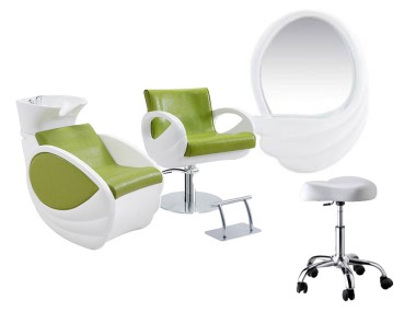 Stella Szalon szett - zöld- fehér (1fejmosó, 1 szék, 1 tükör, 1 ülőke) | STZOLDSZETT181221A