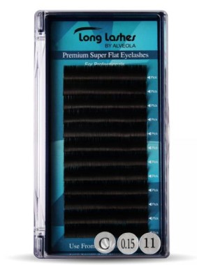 Long Lashes Műszempilla, 3D (szálas), C-íves, Premium Super Flat, vékony (0.15mm), fekete | LLSFC7150011