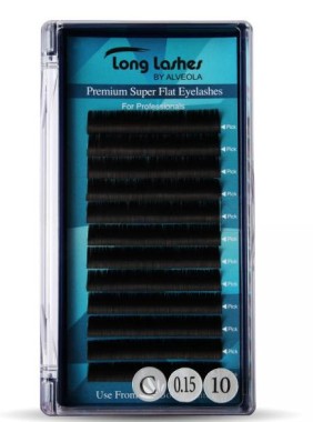 Long Lashes Műszempilla, 3D (szálas), C-íves, Premium Super Flat, vékony (0.15mm), fekete | LLSFC7150010
