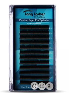Long Lashes Műszempilla, 3D (szálas), C-íves, Premium Super Flat, vékony (0.15mm), fekete | LLSFC7150009