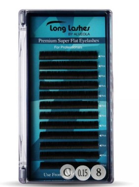 Long Lashes Műszempilla, 3D (szálas), C-íves, Premium Super Flat, vékony (0.15mm), fekete | LLSFC7150008