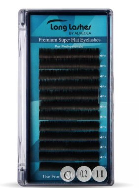Long Lashes Műszempilla, 3D (szálas), C-íves, Premium Super Flat, vastagabb (0.20mm), fekete | LLSFC7200011