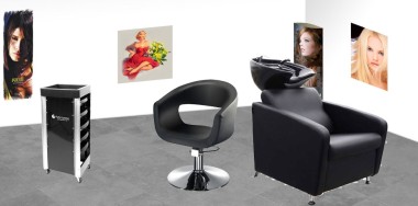 HAIRWAY Szalon szett - Fejmosó Domino fekete tálas + szék Retro + eszközkocsi VIP | 57009-YD29-BAKC1706A