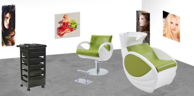 Stella Szalon szett - zöld- fehér (1fejmosó, 1 szék, 1 eszközkocsi) | STZOLDSZETT181221C