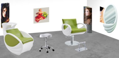 Stella Szalon szett - zöld- fehér (1fejmosó, 1 szék, 1 tükrös munkafal, 1 forgóülőke) | 04010200901501030