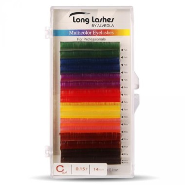 Long Lashes Műszempilla, 3D (szálas), C-íves, vékony (0.15mm), színes - multicolor (10 színt tartalmaz) | LLC3151400