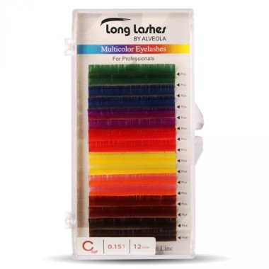 Long Lashes Műszempilla, 3D (szálas), C-íves, vékony (0.15mm), színes - multicolor (10 színt tartalmaz) | LLC3151200