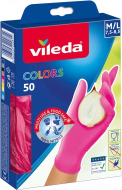 Vileda Colors egyszerhasználató Nitril púdermentes kesztyű M/L pink | VILCOLMLP