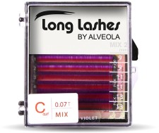 Long Lashes Műszempilla, 3D (szálas), C-íves, hajszálvékony (0.07mm), lila, MIX - 8-10-11-12-14-16mm-es szálakat tartalmazó szett