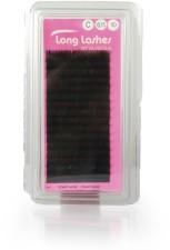 Long Lashes Műszempilla, 3D (szálas), C-íves, vékony (0.15mm), fekete - 10mm