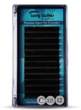 Long Lashes Műszempilla, 3D (szálas), C-íves, Premium Super Flat, vékony (0.15mm), fekete 12mm LLSFC7150012