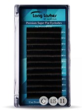 Long Lashes Műszempilla, 3D (szálas), C-íves, Premium Super Flat, vékony (0.15mm), fekete 11mm LLSFC7150011