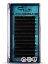 Long Lashes Műszempilla, 3D (szálas), C-íves, Premium Super Flat, vastagabb (0.20mm), fekete - 13mm