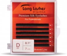 Long Lashes Műszempilla, 3D (szálas), D-íves, Extreme Volume, Selyem, 0.10mm, fekete 7mm LLEVSD8100007