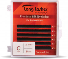 Long Lashes Műszempilla, 3D (szálas), C-íves, Extreme Volume, Selyem, 0.07mm, fekete - 6mm
