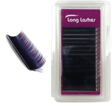 Long Lashes Műszempilla, 3D (szálas), C-íves, vékony (0.15mm), színátmenetes, kék, MIX - 8,10,12,14 mm-es szálakat tartalmazó szett - Double Color