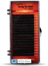 Long Lashes Műszempilla, 3D (szálas), D-íves, Selyem, vékony (0.12mm), fekete - 12mm