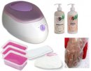 HAIRWAY Paraffin melegítő - akciós kezdő szettel - 3 kg epres parafinnal, kéztyű, lábtyű, peeling, krém, nylon kesztyű