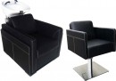 HAIRWAY Fejmosó ADAM + Szék ADAM akciós szett - fehér tál, fekete kárpit, fekete szék
